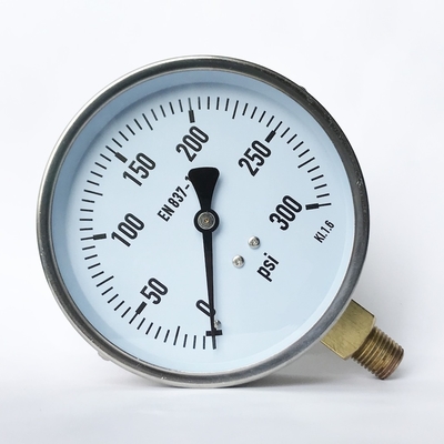 100mm 300のPsiの圧力計の最下の真鍮の関係のより低い台紙の配管の圧力計