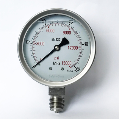 15000 PSI 600MPaのシリコーンのオイルの満たされた圧力計100mmウォルター オイルのガスの圧力計