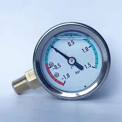 40mm 1.5棒油圧圧力計の側面の記入項目の真鍮の関係のスチール・ケースのシリコーンのオイルの満たされた圧力計