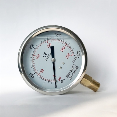 1600kPa 100mmのステンレス鋼の圧力計の圧力計のグリセリンによって満たされる圧力計