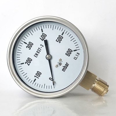 SU 304の放射状のものの圧力計は600のMbar圧力計の真鍮の関係をどなる